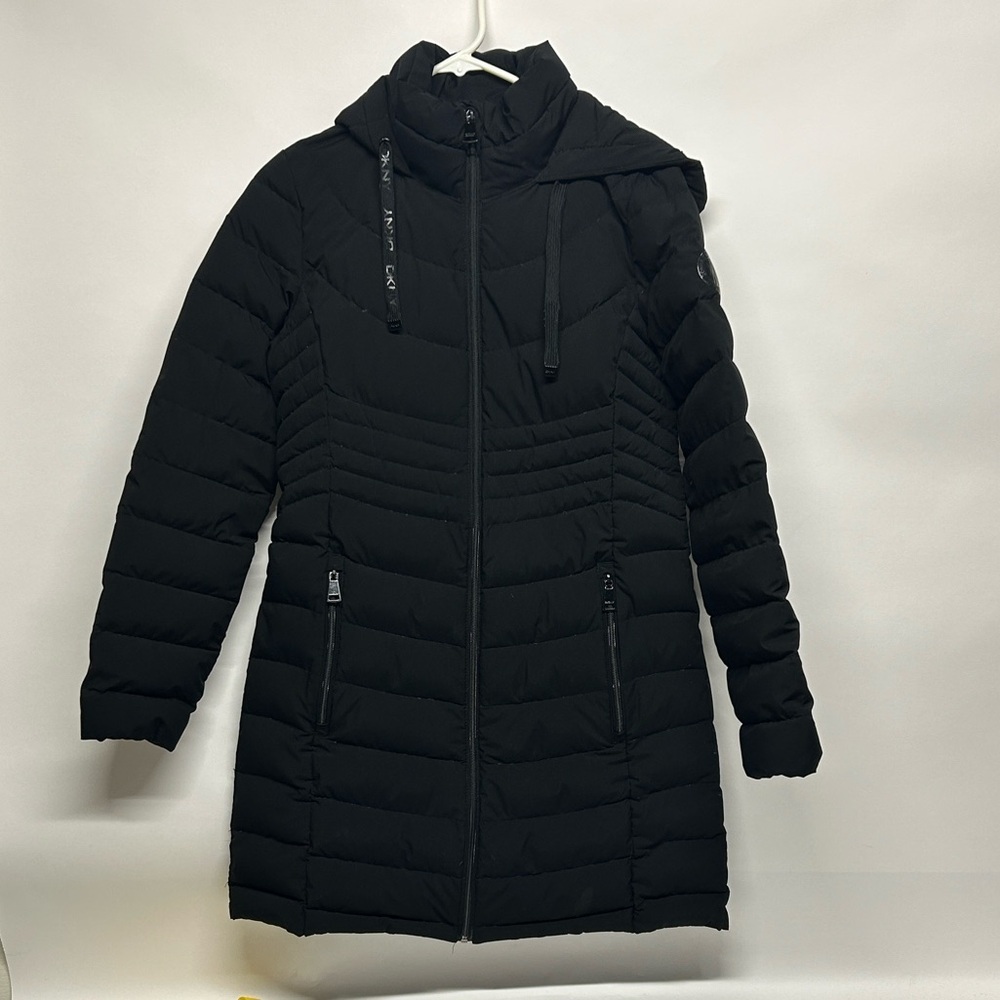 Women's Black Hooded Puffer Coat down filled size small - Picture 3 of 8